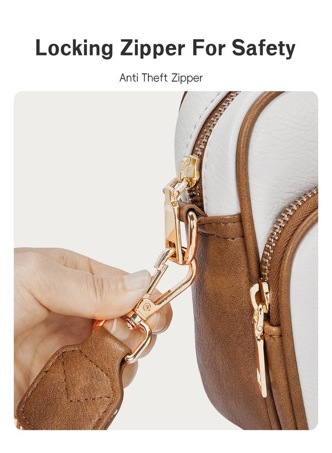 CHOLISS حقائب صغيرة من تشوليس للنساء، حقائب سفر مضادة للسرقة، حقائب كروس بودي للنساء، مصنوعة من الجلد النباتي مع حزام كتف عريض قابل للتعديل، بيج وبني - Image 3